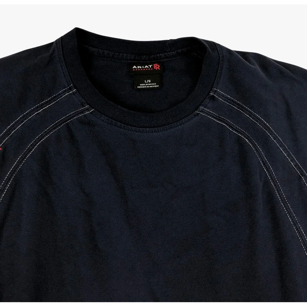 Ariat FR Work Shirt Mens Large Navy Blue Flame Resistant CAT 2 Knit Short Sleeve - Picture 3 of 11